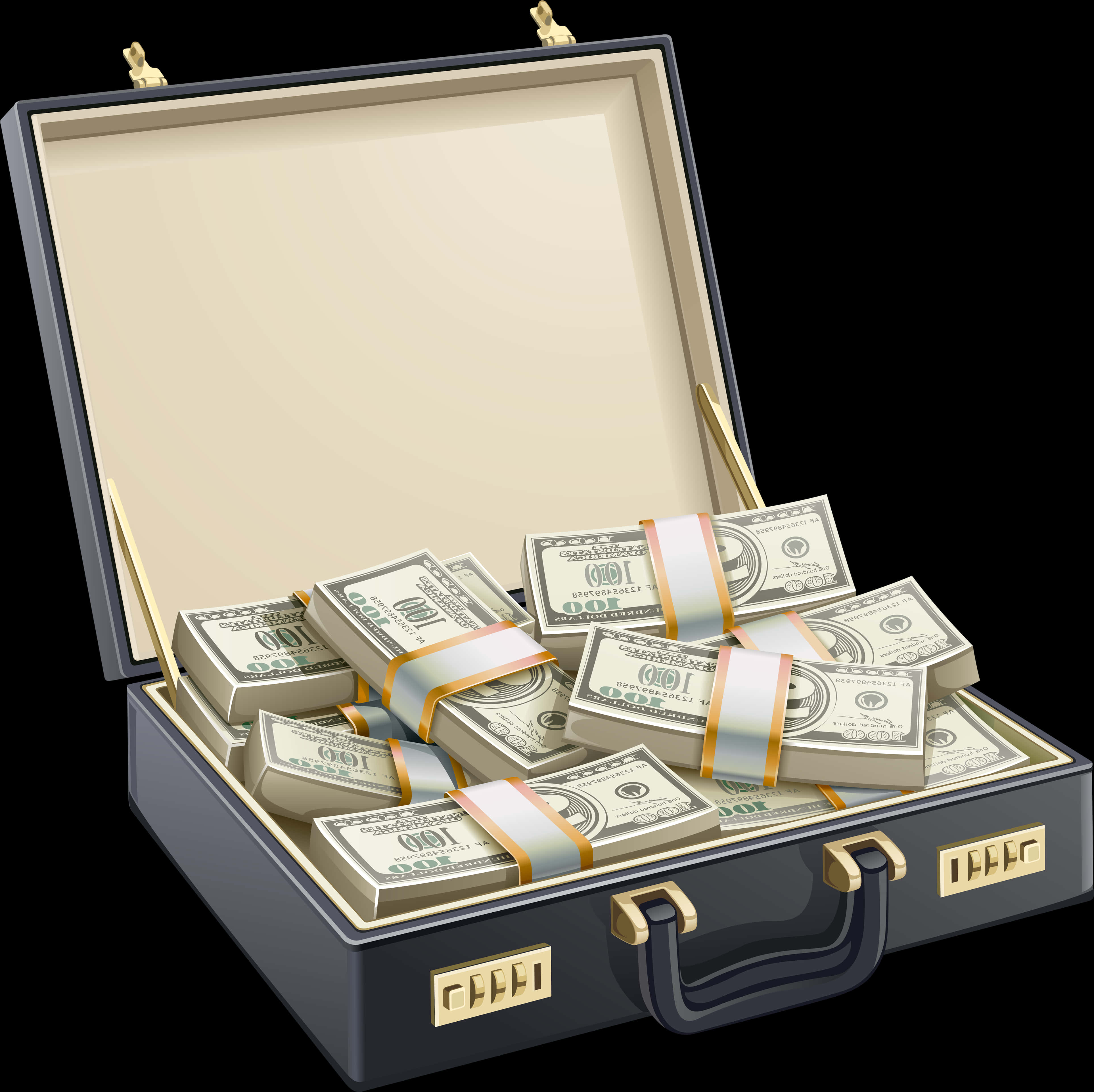 Cash Packed Briefcase PNG image with a transparent background, free high-resolution download