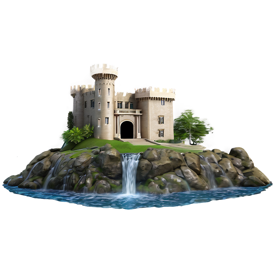 Castle With Waterfall Png Dgn36