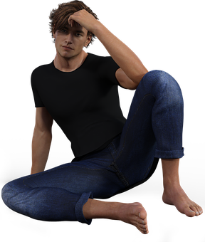 Casual Man Sitting Barefoot