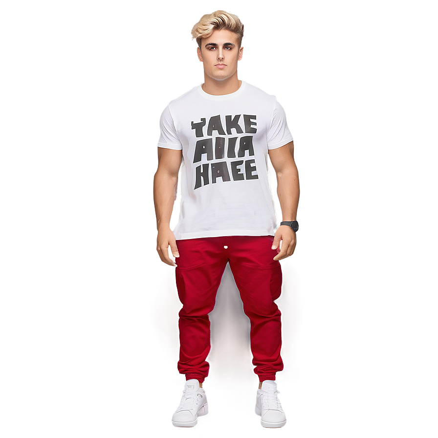 Casual Style Young Man Red Pants