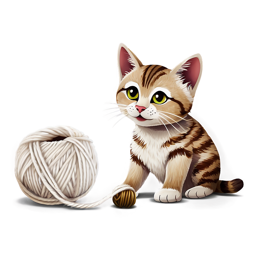 Cat And Yarn Playful Png D