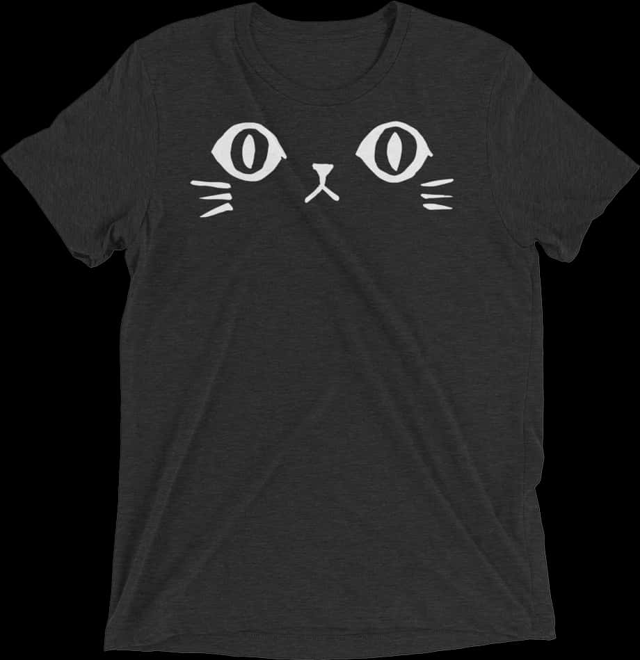 Cat Face Graphic Black Shirt PNG with transparent background