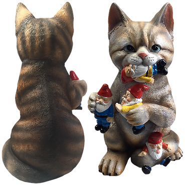 Cat Holding Gnomes Figurine