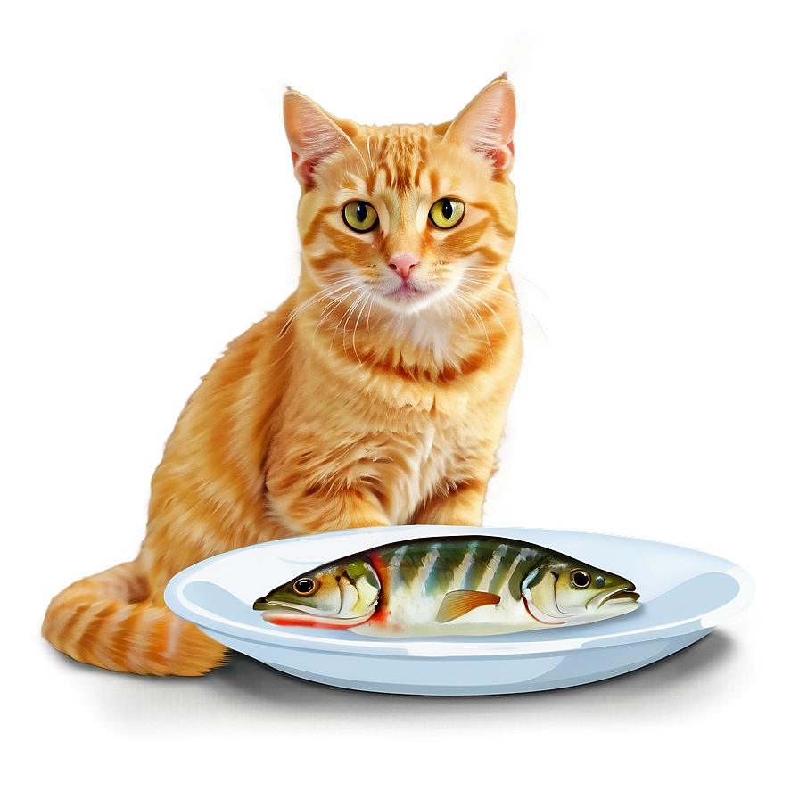 Cat With Fish Dinner Png C