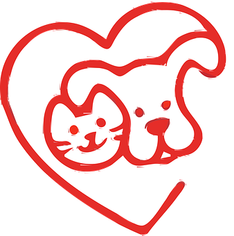 Catand Dog Heart Doodle PNG with transparent background