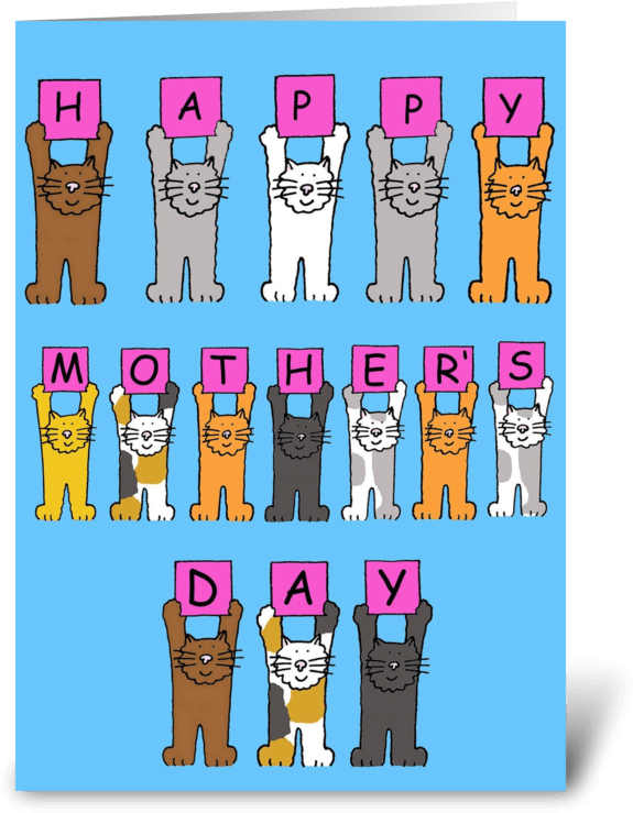 Cartoon Cats Happy Mother's Day Greeting Card - Happy Mother's Day Cartoon Cats, HD Png Download PNG with transparent background