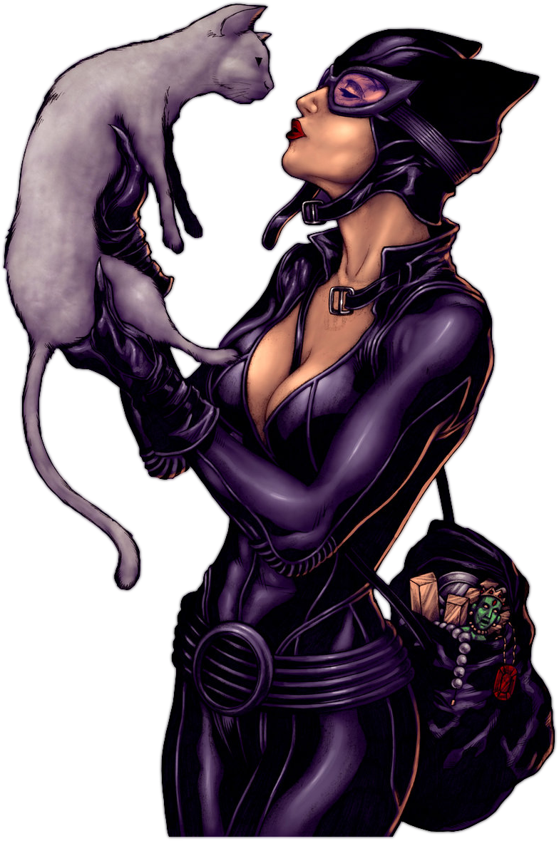 Catwoman Holding White Cat Illustration