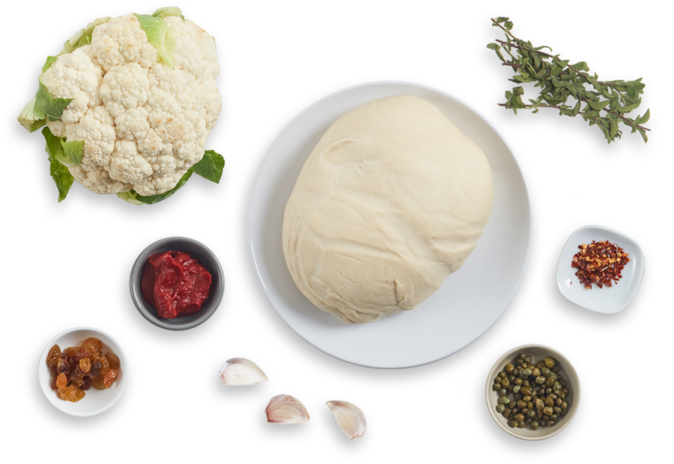 Cauliflowerand Dough Ingredients Setup