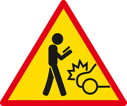 Caution Distracted Walking Sign PNG with transparent background