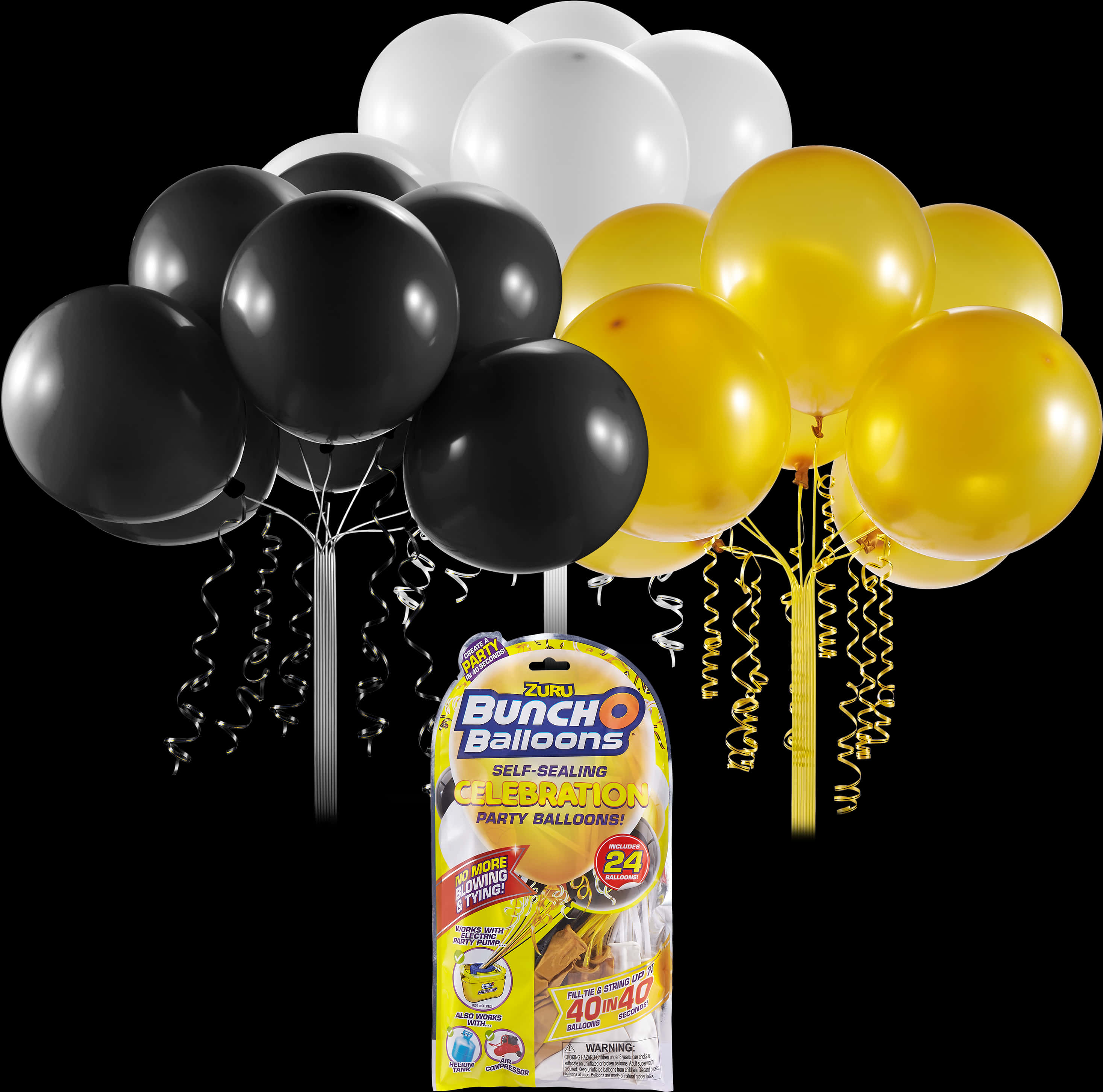 Celebration Balloons Black White Gold PNG with transparent background