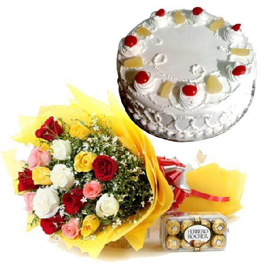 Celebration Cake Bouquet Chocolates Combo Image