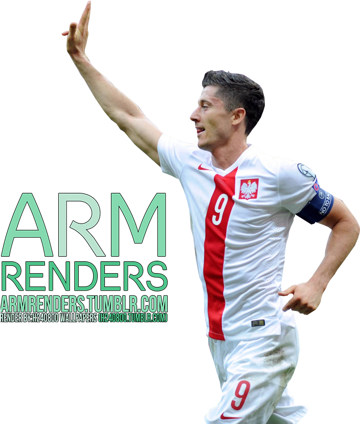 Celebratory Footballer Robert Lewandowski PNG with transparent background