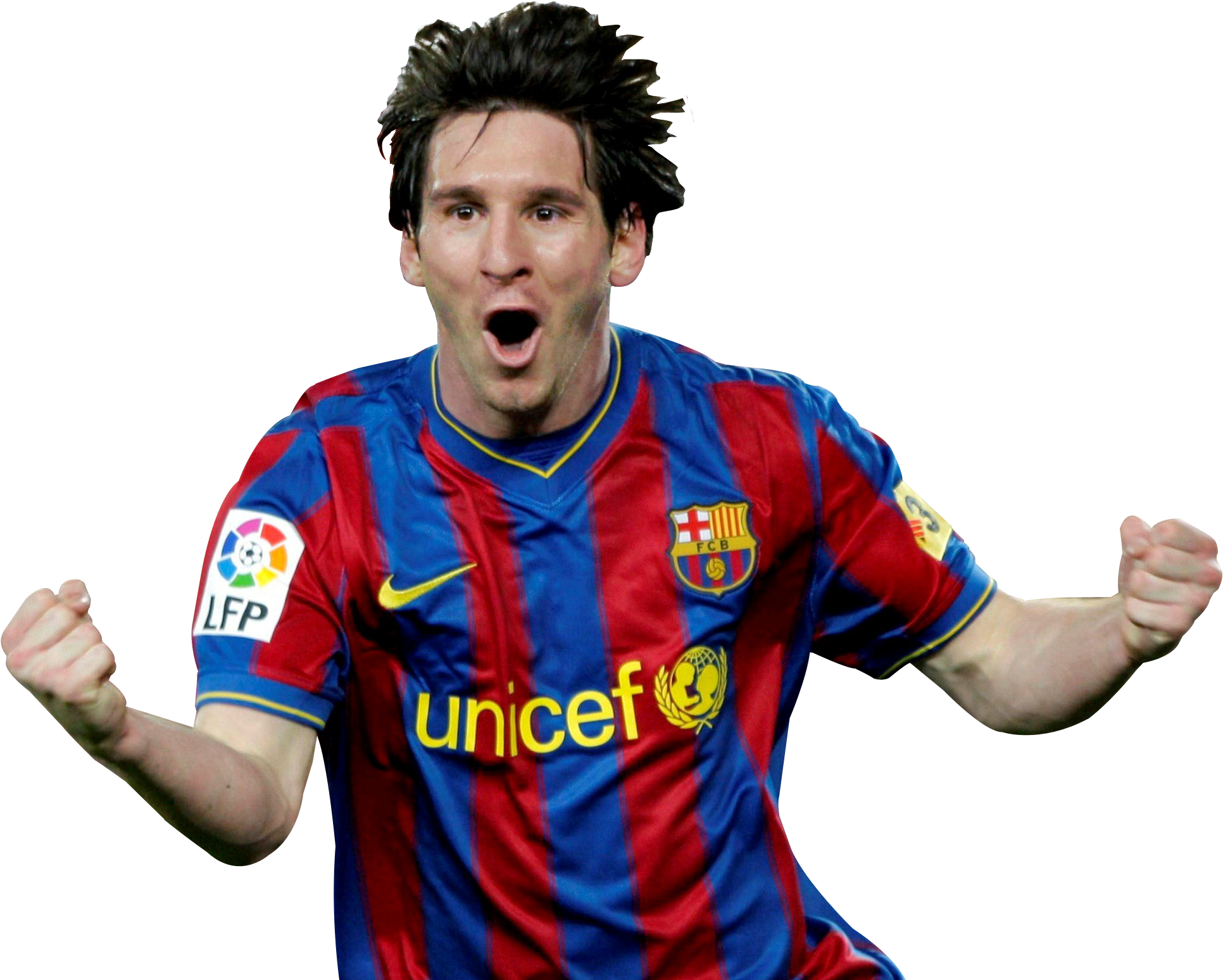 Celebratory Soccer Playerin Blueand Red Stripes PNG with transparent background