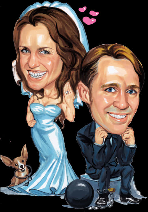 Celebrity Couple Caricaturewith Pet