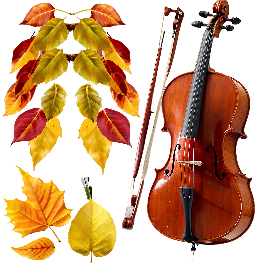 Cello And Autumn Leaves Png Tqk