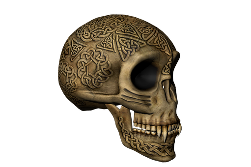 Celtic Engraved Skull Artwork PNG with transparent background