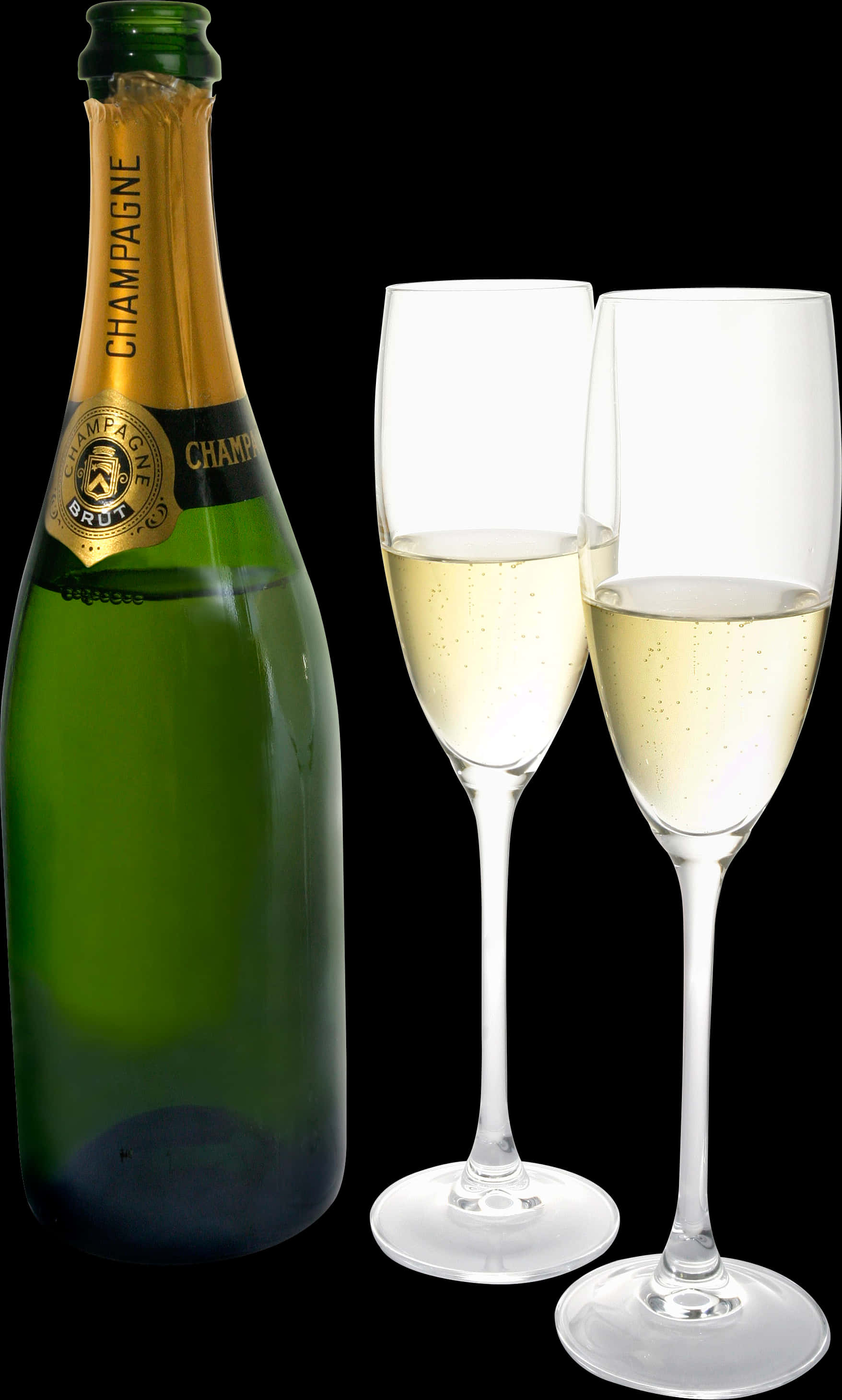 Champagne Celebration Bottleand Glasses PNG with transparent background