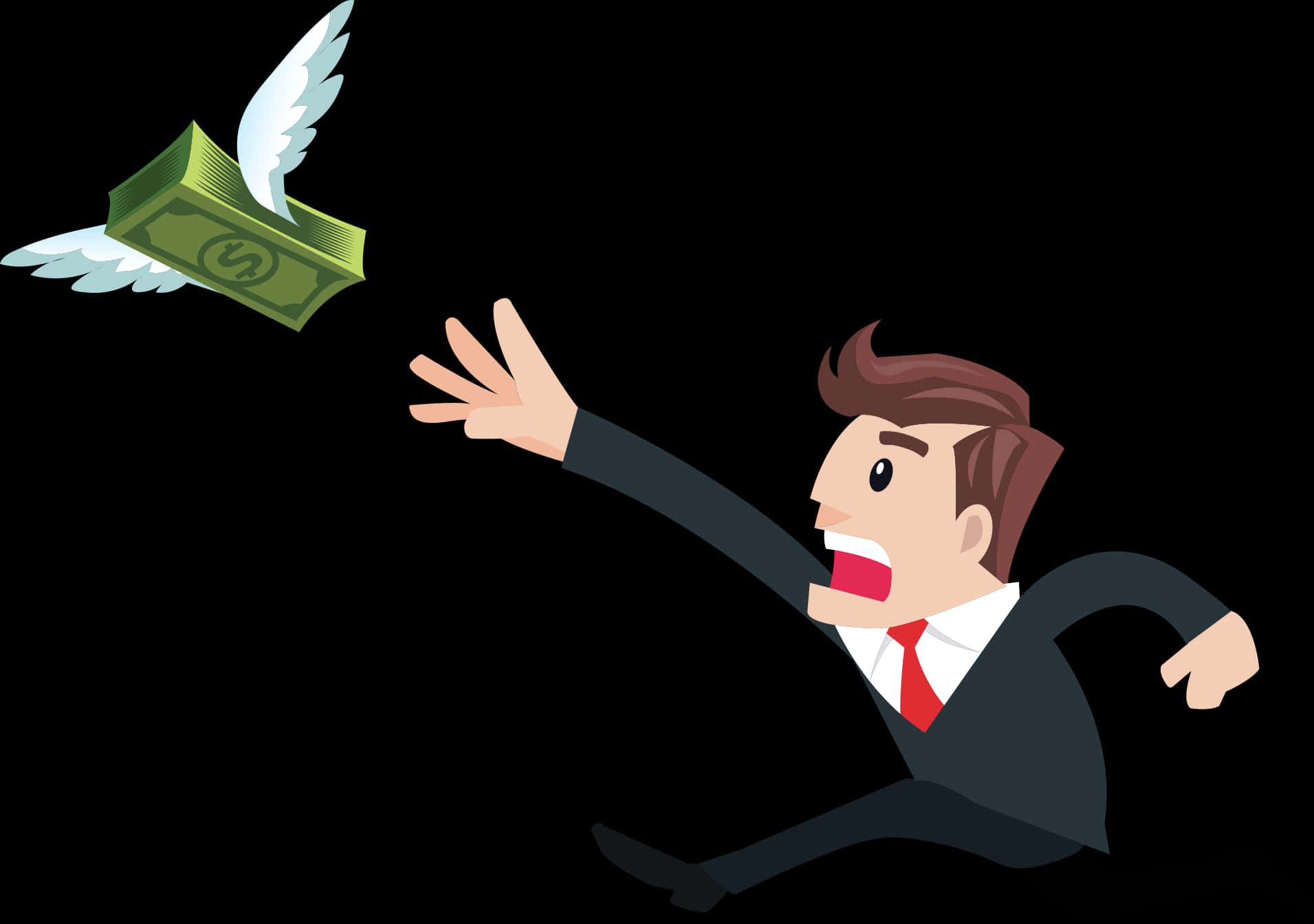 Chasing Flying Money Illustration PNG with transparent background