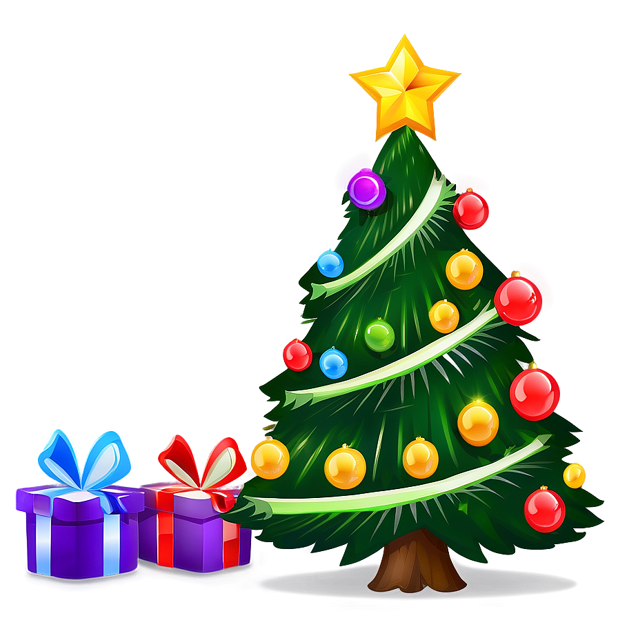 Cheerful Cartoon Christmas Tree Png Qku