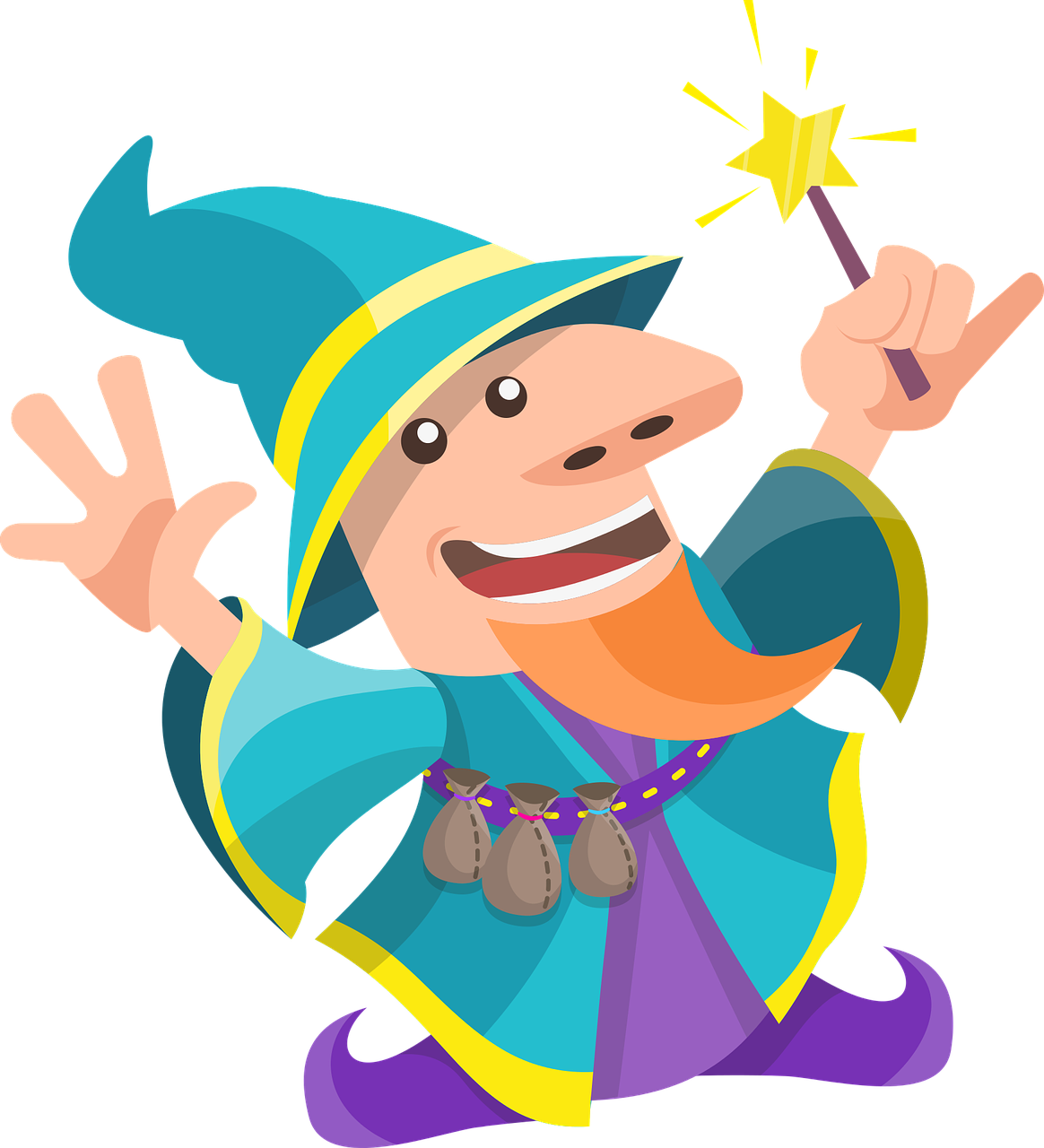 Cheerful Cartoon Wizard Casting Spell