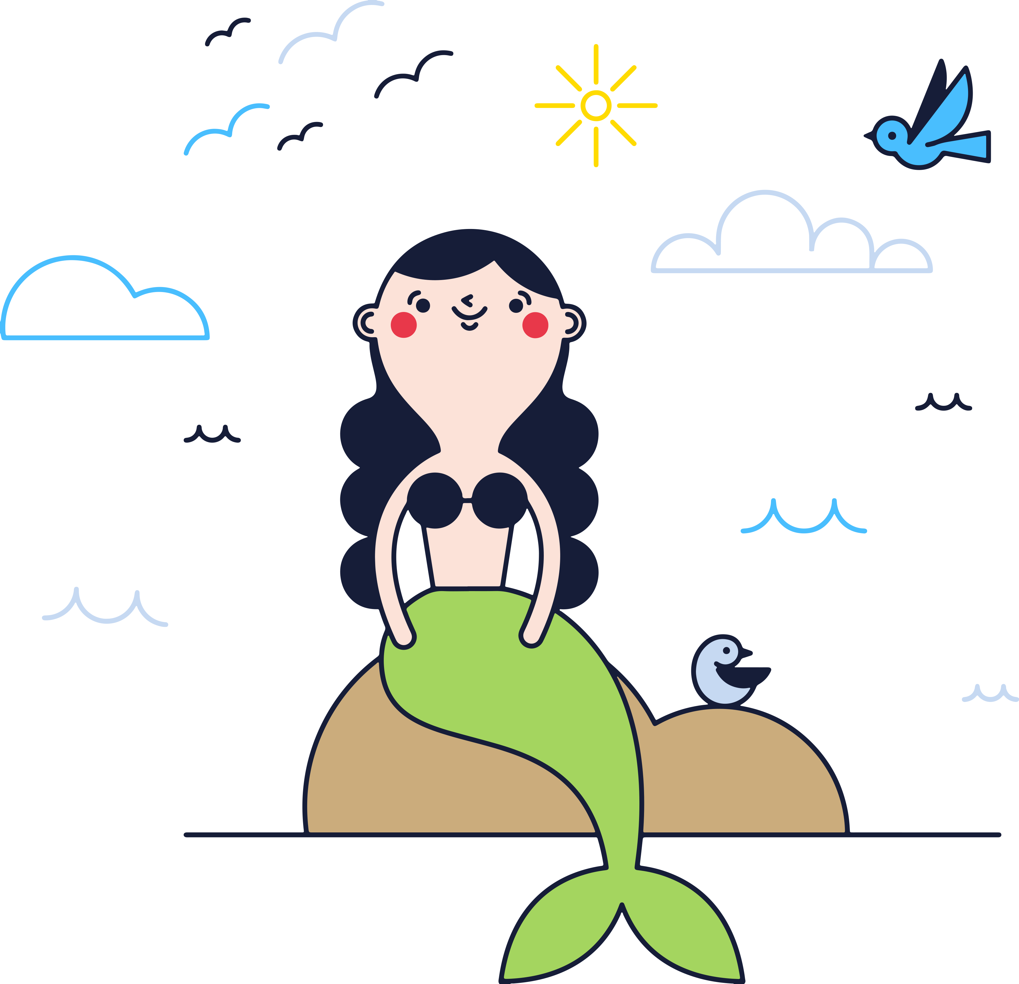 Cheerful Mermaid Sittingon Rock Clipart