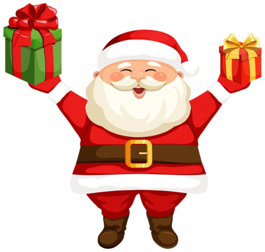 Cheerful Santa Clauswith Gifts PNG with transparent background