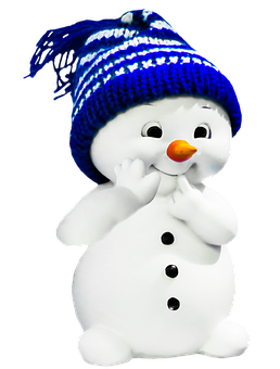 Cheerful Snowman Figurinewith Blue Hat PNG with transparent background