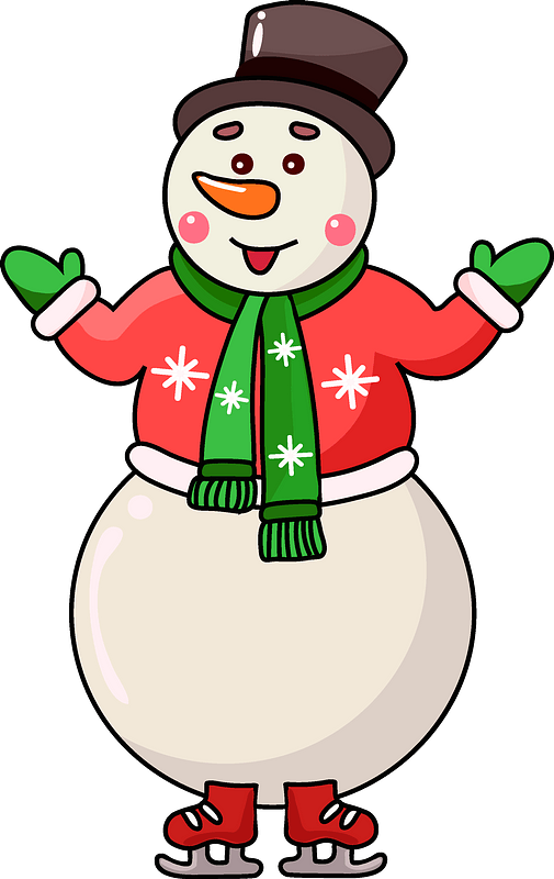 Cheerful Snowman Ice Skating Clipart