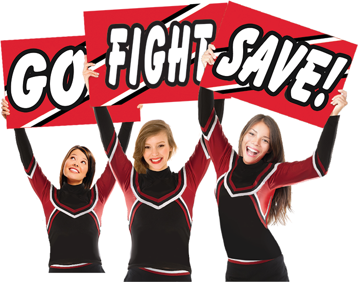 Cheerleaders Holding Go Fight Save Banners PNG with transparent background