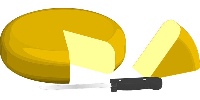 Cheese Wheeland Knife Illustration PNG with transparent background