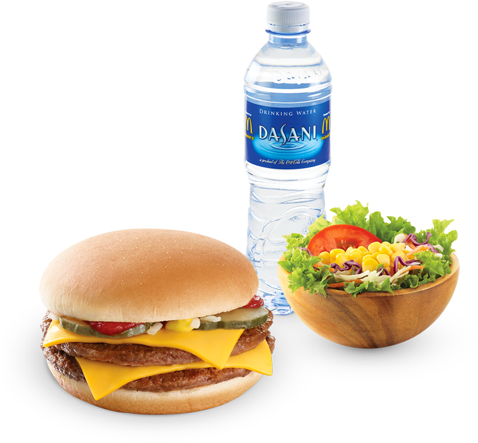 Cheeseburger Meal Combo Water Bottle Salad