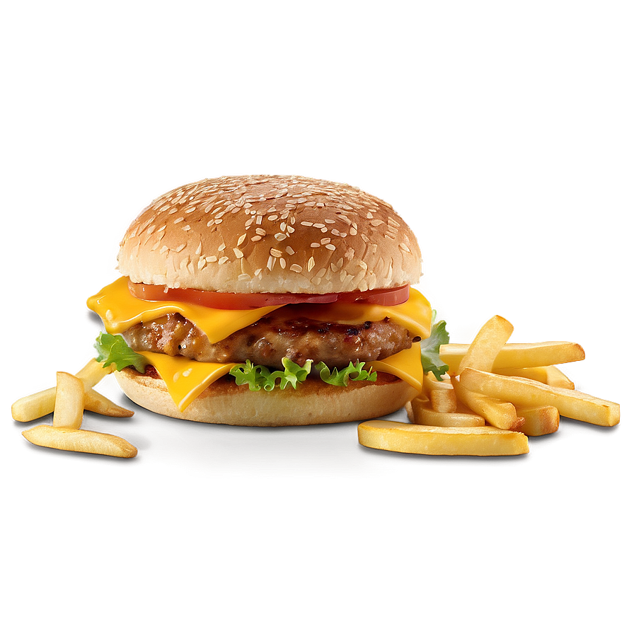 Cheeseburger With Fries Png Wvk30