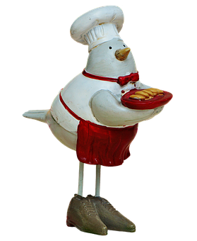 Chef Bird Holding Hotdog Sculpture PNG with transparent background