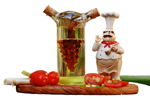 Chef_ Figurine_with_ Oil_and_ Vegetables PNG with transparent background