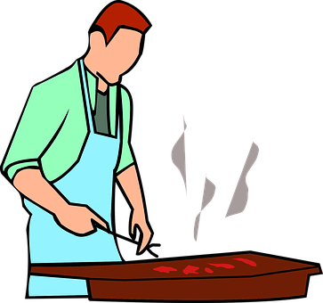 Chef Grilling Meat Cartoon