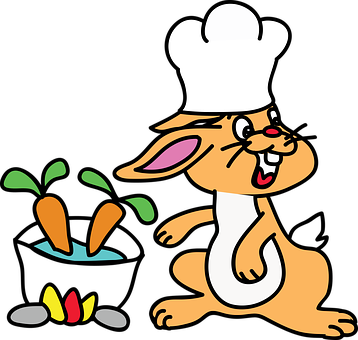 Chef Rabbit Cartoon Cooking Carrots PNG with transparent background