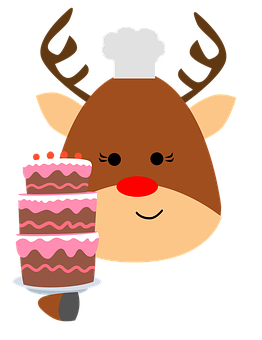 Chef Reindeer Holding Cake