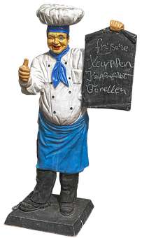 Chef_ Statue_ Holding_ Menu_ Board PNG with transparent background
