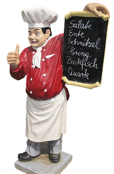 Chef Statuewith Menu Board PNG with transparent background