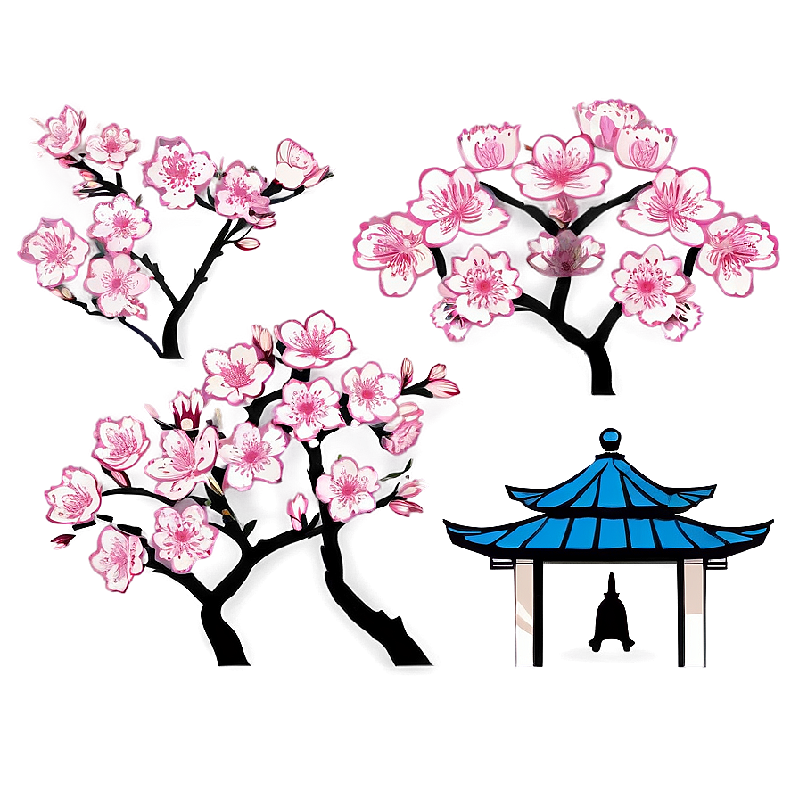 Cherry Blossom And Pagoda Silhouette Png 05032024