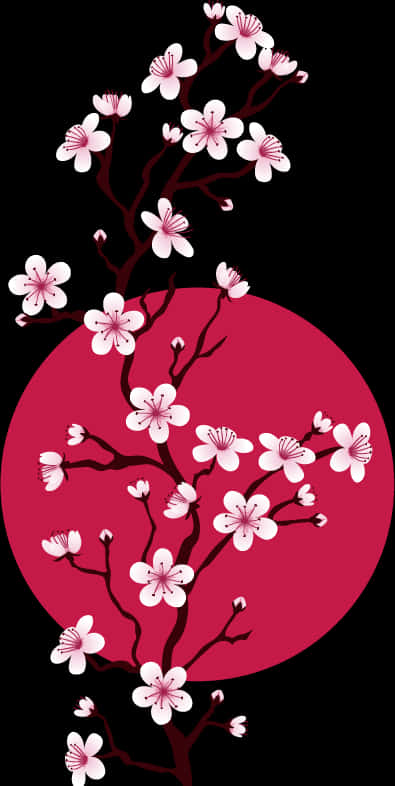 Cherry Blossom Branch Artistic Representation PNG with transparent background