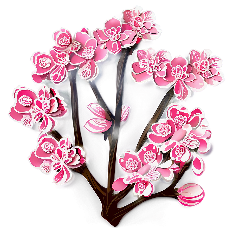 Cherry Blossom Paper Cut Style Png 43