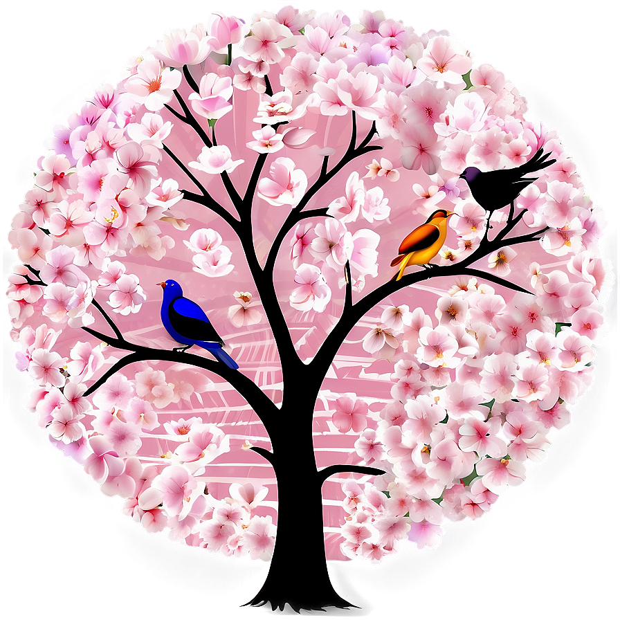 Cherry Blossom Tree With Birds Png Cvm