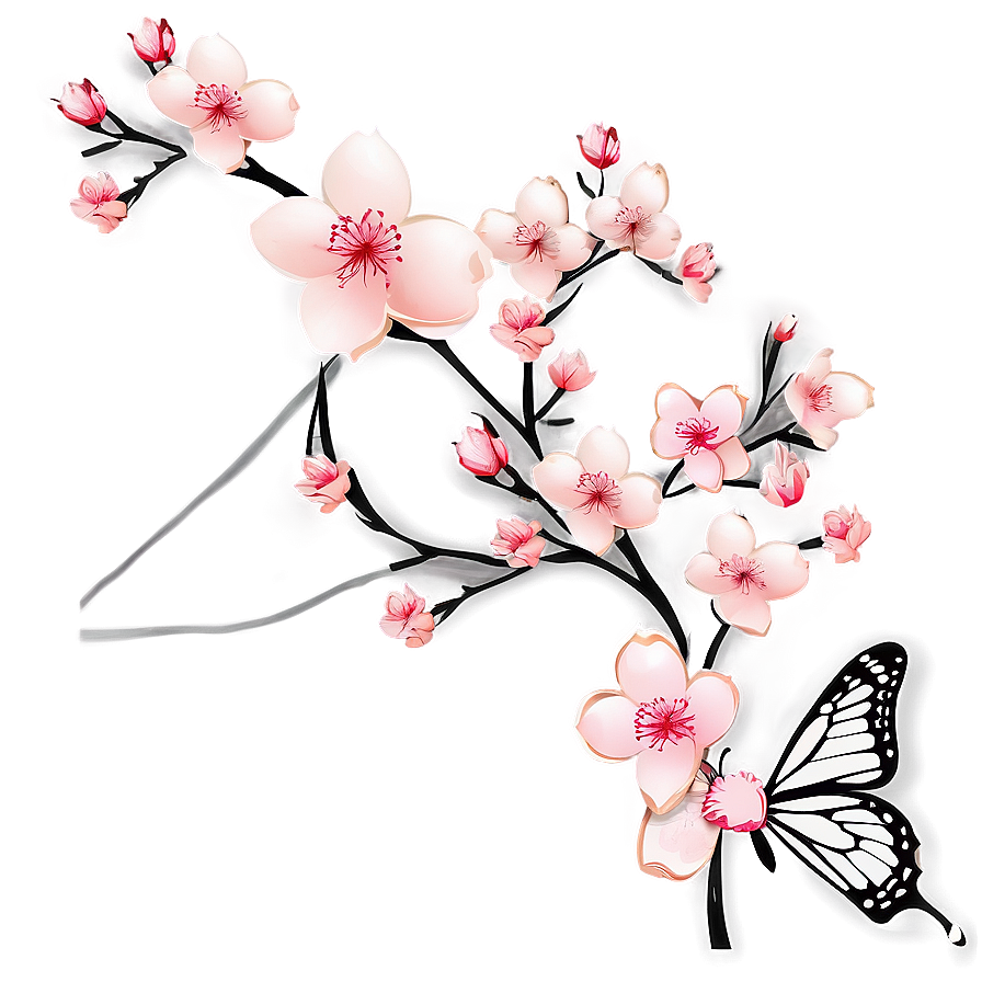 Cherry Blossom With Butterflies Png Hbx77