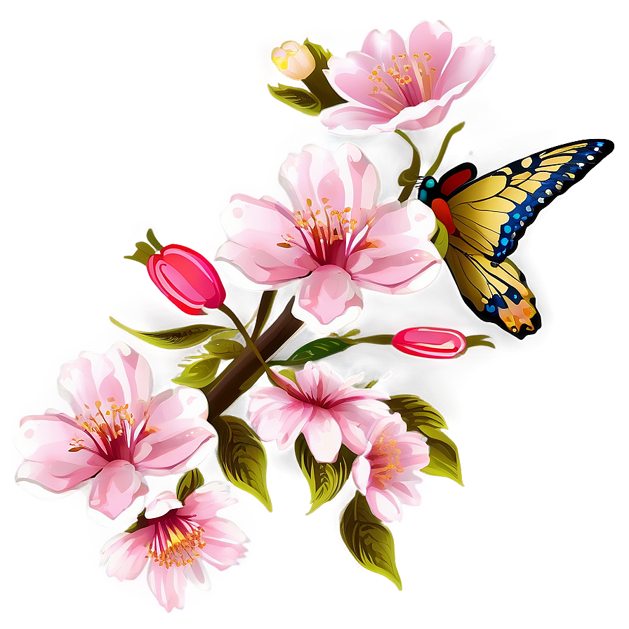 Cherry Blossom With Butterflies Png Ygb