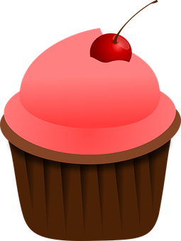 Cherry Topped Chocolate Cupcake Illustration PNG with transparent background