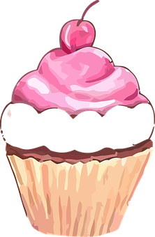 Cherry Topped Chocolate Cupcake Illustration PNG with transparent background