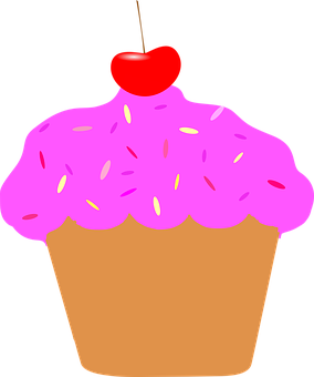 Cherry Topped Cupcake Graphic PNG with transparent background