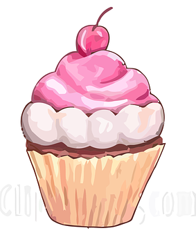 Cherry Topped Cupcake Illustration PNG with transparent background