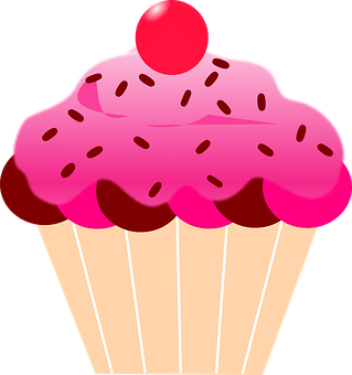 Cherry Topped Cupcake Illustration PNG with transparent background
